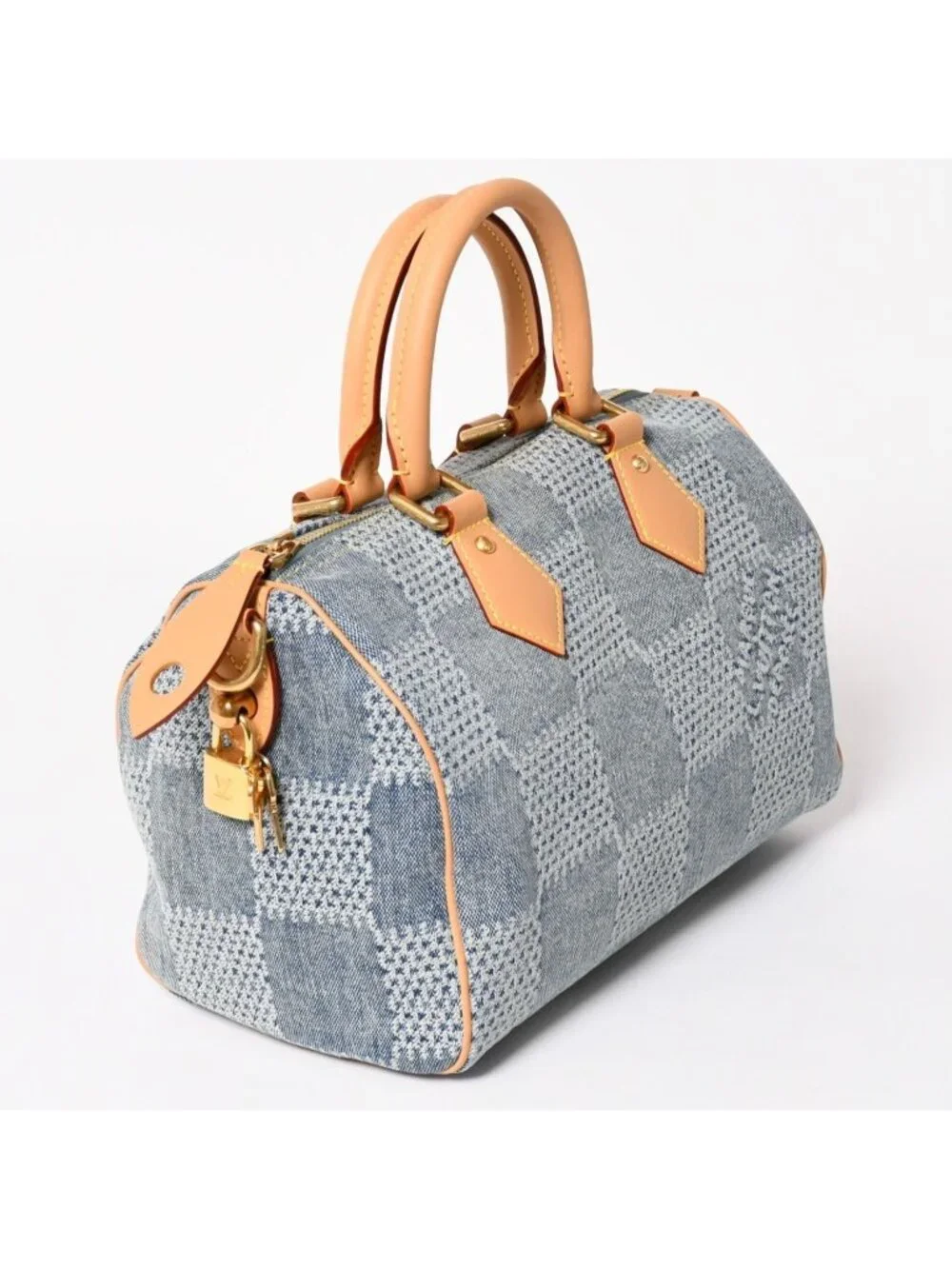 Louis Vuitton Speedy Bandouliere 25 Damier Denim Gold Handbag